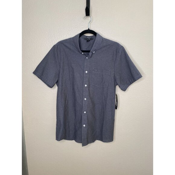 Volcom Mens Modern Fit Short Sleeve Button-Up Shirt Gray Medium NEW Cotton Blend - Picture 1 of 7